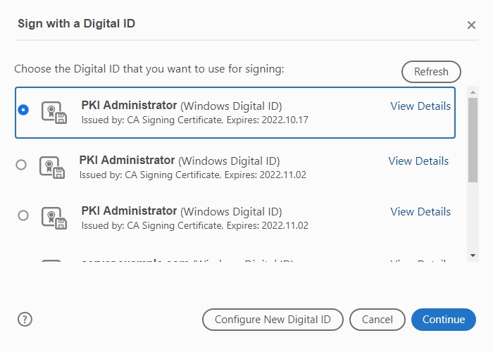 Adobe Acrobat Timestamping - selecting signer cert