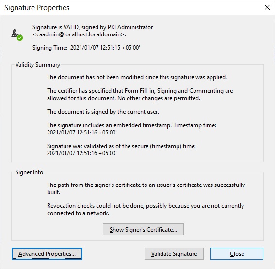 Adobe Acrobat Timestamping - signature verified