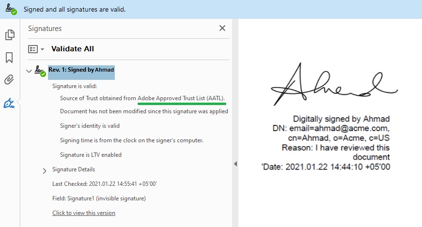 PDF Signed with AATL backed signatures