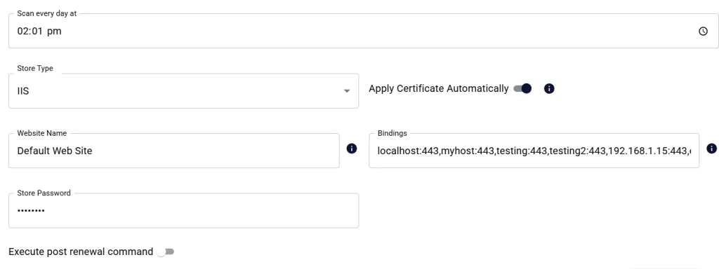 PKI Insights IIS scan target showing IIS binding and scan configurations